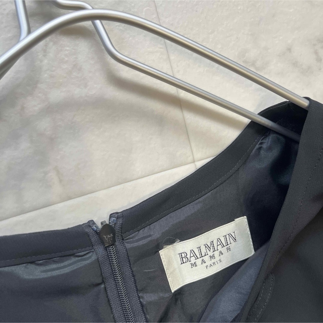 BALMAIN(バルマン)の美品　BALMAN バルマン　刺繍ロングワンピース　リボン　黒　サイズ38 高級 レディースのワンピース(ロングワンピース/マキシワンピース)の商品写真