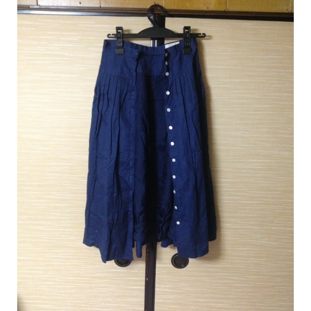 🌙大人綺麗め前あきフレアスカート ブルー リメイク 材料 レディースのスカート(ロングスカート)の商品写真