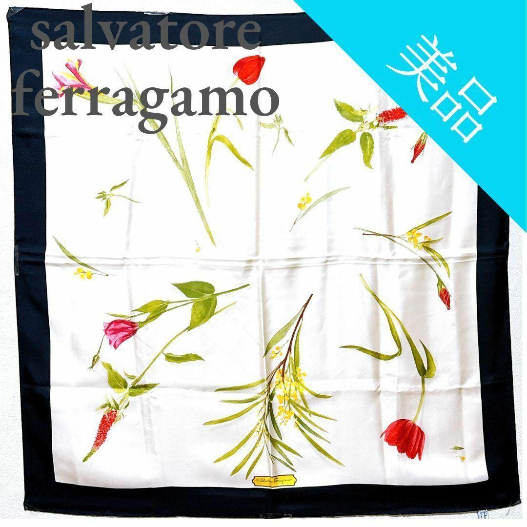 Salvatore Ferragamo(サルヴァトーレフェラガモ)のフェラガモ シルク 大判100％ フラワー 花柄 スカーフ ショール ストール レディースのファッション小物(バンダナ/スカーフ)の商品写真