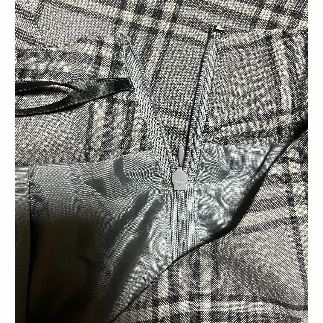 UNIQLO(ユニクロ)のUNIQLO グレー チェック リボン ベルト ウール スカート  レディースのスカート(ひざ丈スカート)の商品写真