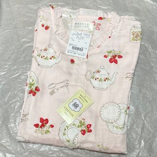 新品☆ナルエー 長袖パジャマ 7分袖 Wガーゼ  M〜L☆いちご カップ ピンク(パジャマ)