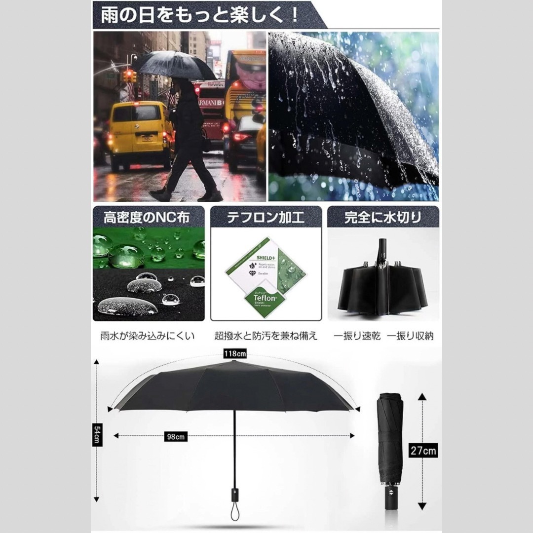 自動開閉傘 晴雨兼用傘 折りたたみ傘 男女兼用 ワンタッチ 遮光 ブラック レディースのファッション小物(傘)の商品写真