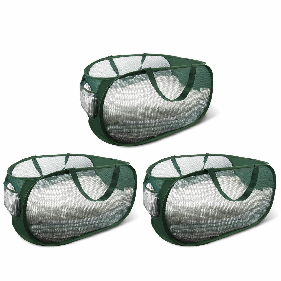【色: グリーン】SAPASLIFE ランドリーバスケット 横型 洗濯カゴ 折り インテリア/住まい/日用品の収納家具(バス収納)の商品写真