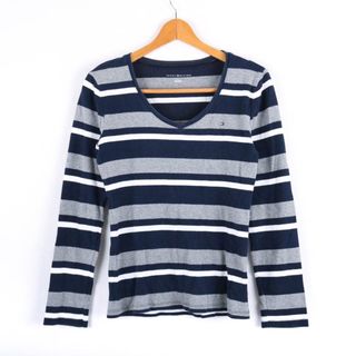 トミーヒルフィガー(TOMMY HILFIGER)のトミーヒルフィガー 長袖Ｔシャツ トップス カットソー ボーダー レディース Mサイズ ネイビー グレー TOMMY HILFIGER(Tシャツ(長袖/七分))