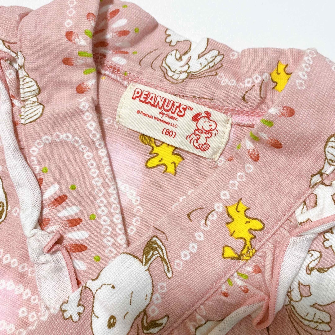 PEANUTS(ピーナッツ)のPEANUTS   ピーナッツ　スヌーピー　甚平　ロンパース　フリル　80cm キッズ/ベビー/マタニティのベビー服(~85cm)(ロンパース)の商品写真