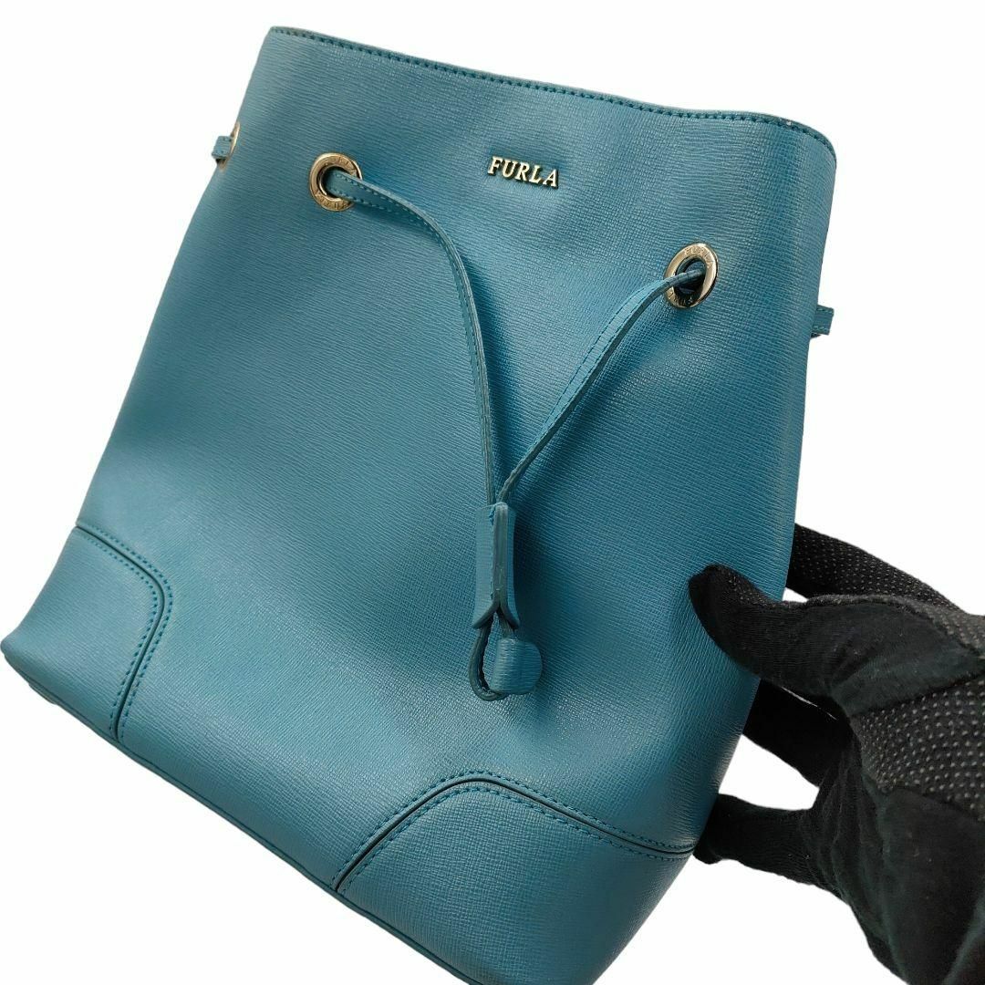 Furla(フルラ)の美品 フルラ ステイシー 巾着 2way ショルダーバッグ レザー 水色 肩掛け レディースのバッグ(ショルダーバッグ)の商品写真