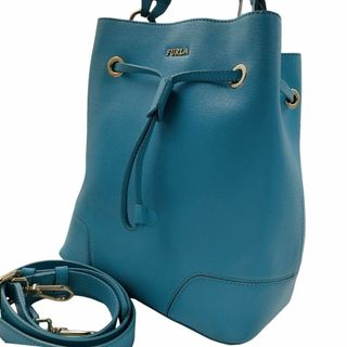 フルラ(Furla)の美品 フルラ ステイシー 巾着 2way ショルダーバッグ レザー 水色 肩掛け(ショルダーバッグ)