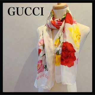 Gucci - 極美品✨GUCCI グッチ シルク100% ストール 薔薇 バラ 大判 ロング