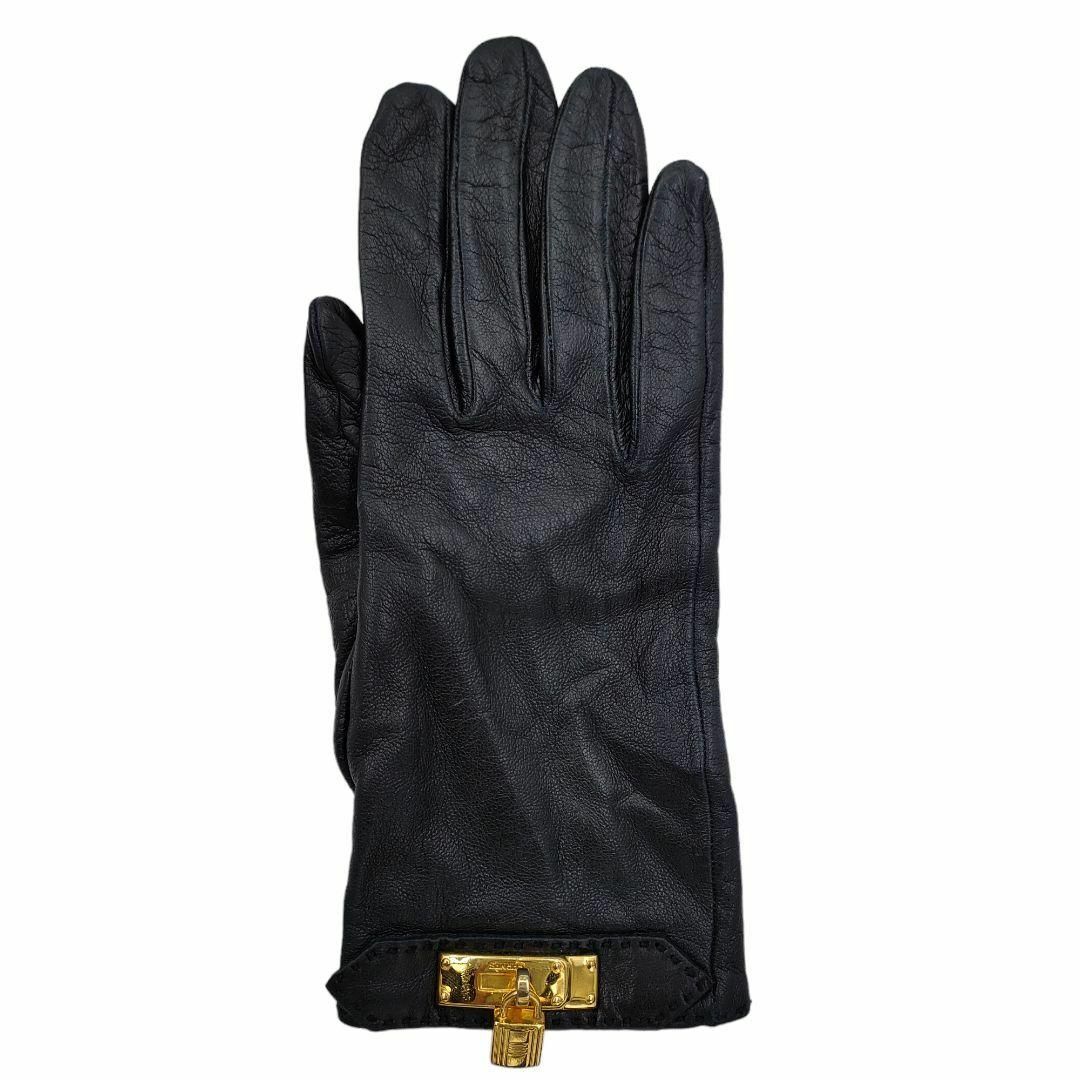Hermes(エルメス)のエルメス レザーグローブ 手袋 カデナデザイン 鍵付き ブラック 6 1/2 レディースのファッション小物(手袋)の商品写真