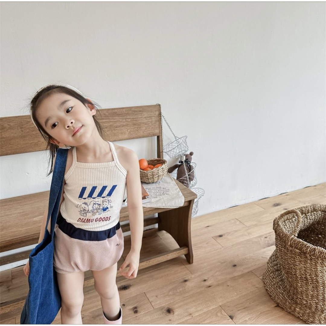 韓国子供服 キャミ ノースリーブ トップス キッズ ベビー 女の子 デザイン キッズ/ベビー/マタニティのキッズ服女の子用(90cm~)(Tシャツ/カットソー)の商品写真