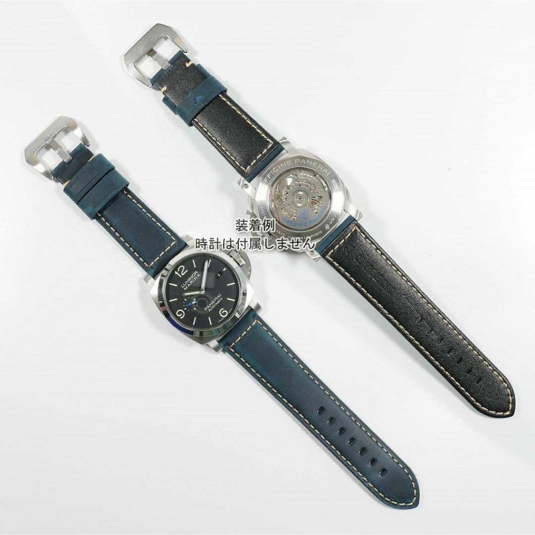 パネライ対応 互換レザーベルト ネイビー 24mm ピンバックル付き [C] メンズの時計(レザーベルト)の商品写真