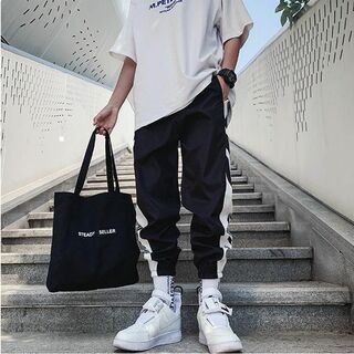 ストリートパンツ ジョガーパンツ 韓国 ストリート メンズ 黒 2XL(ワークパンツ/カーゴパンツ)