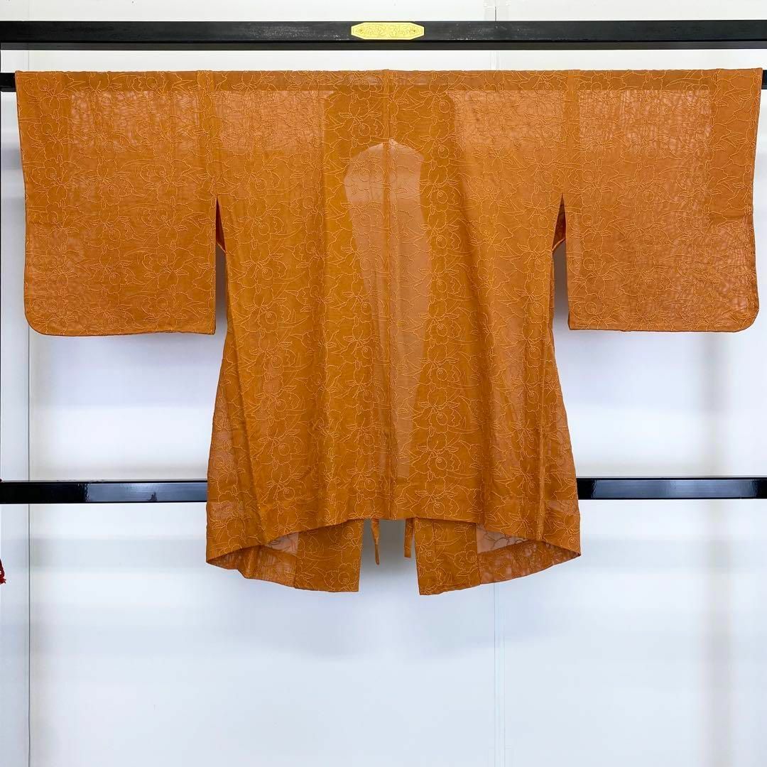 道中着 夏物 紗 花模様 刺繍 未使用品 紅柑子色 橙色 RK-1341 レディースの水着/浴衣(その他)の商品写真