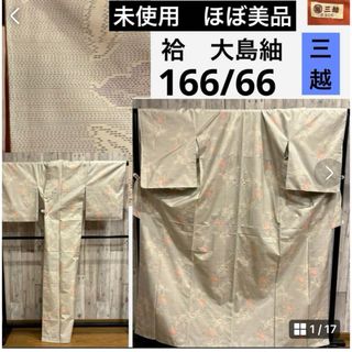 未使用　三越　ほぼ美品　袷　大島紬　白大島　灰白色　身丈166  裄66(着物)