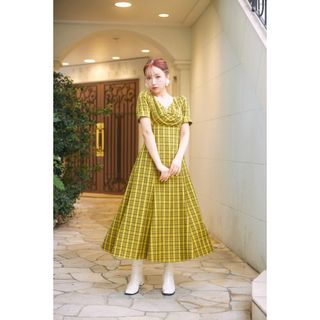 新品Multicolor Plaid Power Shoulder Dress(ロングワンピース/マキシワンピース)