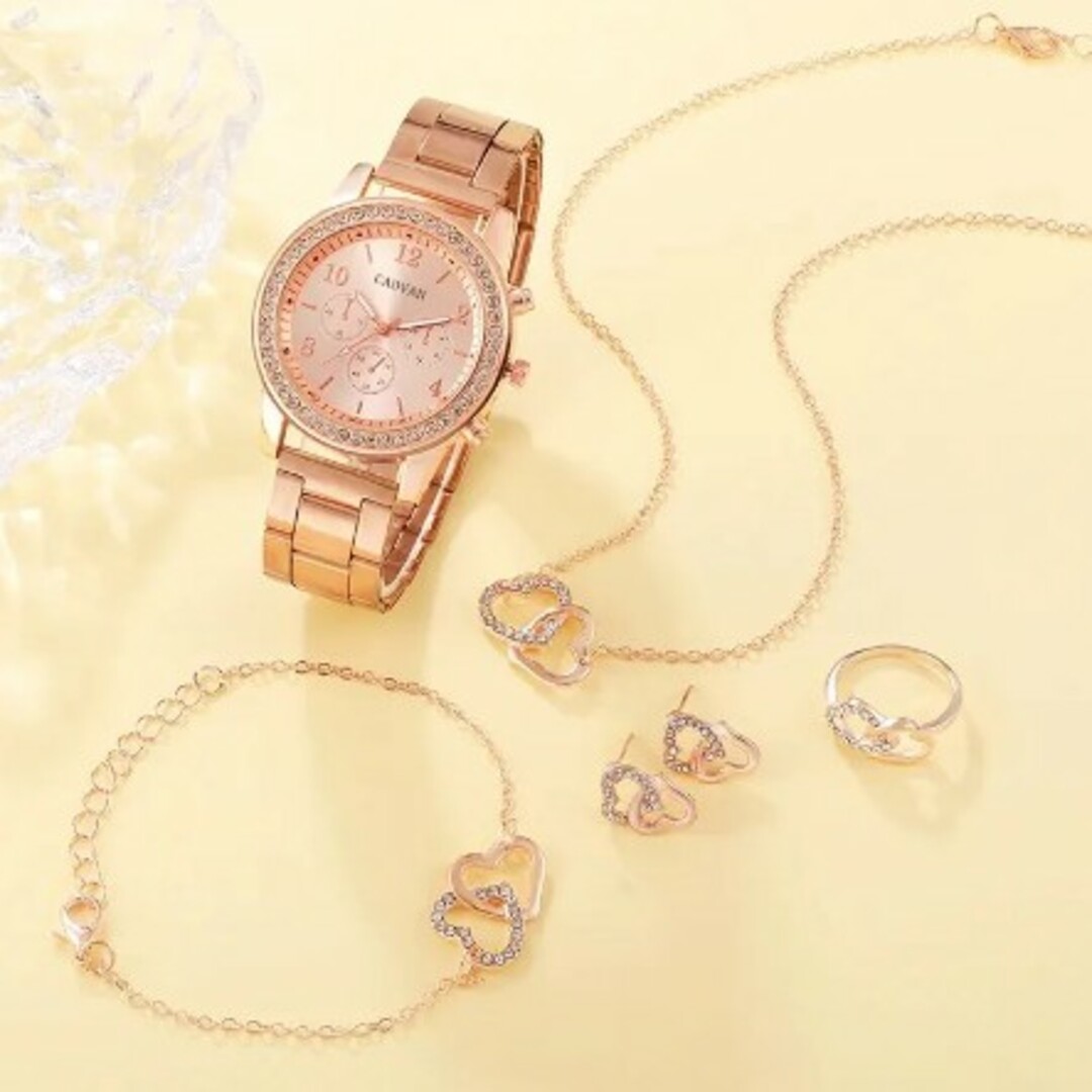 新品未使用　レディース　ピンクゴールド　腕時計　アクセサリー　6点セット レディースのファッション小物(腕時計)の商品写真