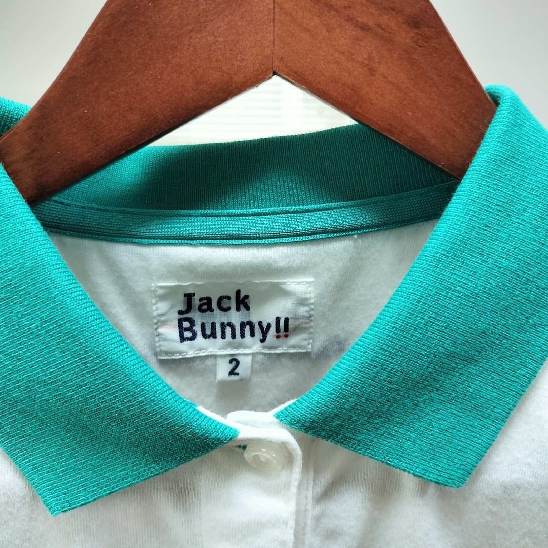 JACK BUNNY!!(ジャックバニー)のJACK BUNNY ジャックバニー　L　ボーダー　紫　緑　ポロシャツ スポーツ/アウトドアのゴルフ(ウエア)の商品写真