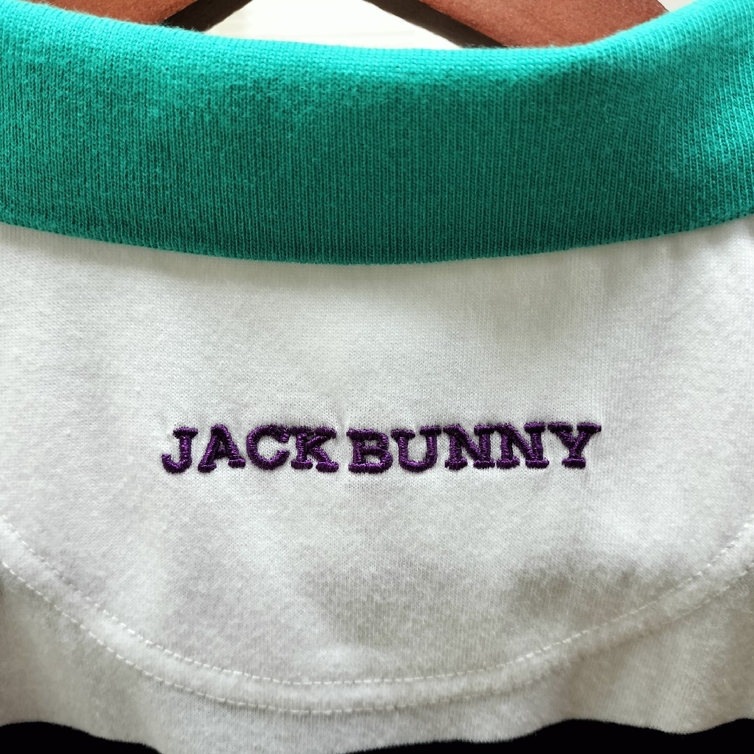 JACK BUNNY!!(ジャックバニー)のJACK BUNNY ジャックバニー　L　ボーダー　紫　緑　ポロシャツ スポーツ/アウトドアのゴルフ(ウエア)の商品写真