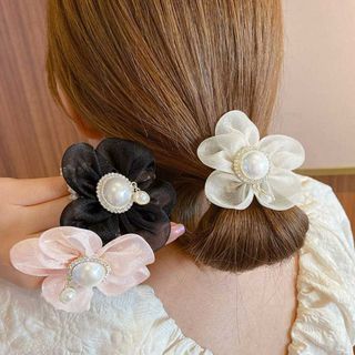 シュシュ レディース お花 ヘアアクセサリー フェイクパール ラインストーン