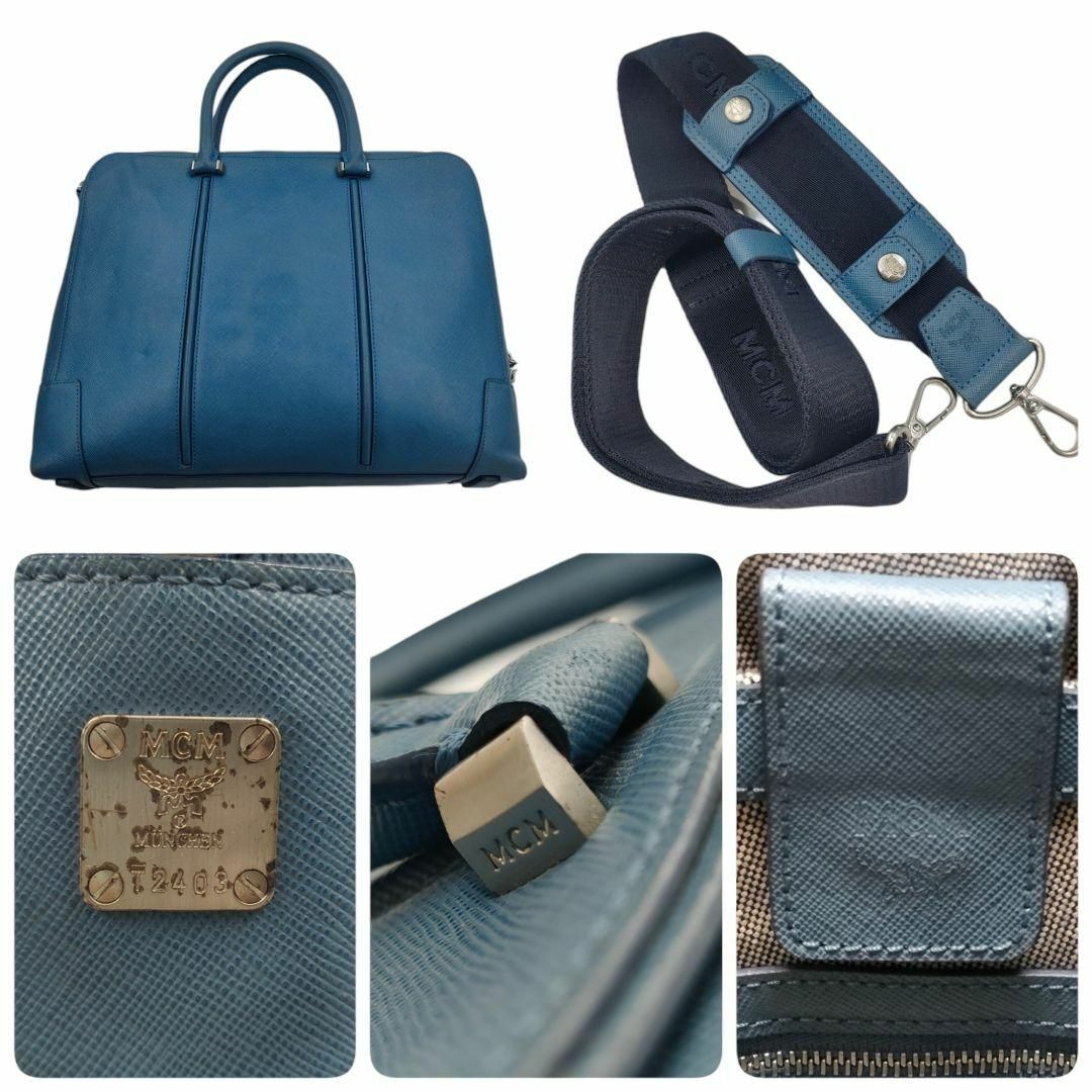 MCM(エムシーエム)のMCM 2way A4可 ビジネスバッグ ショルダーバッグ レザー ブルー系 メンズのバッグ(ビジネスバッグ)の商品写真