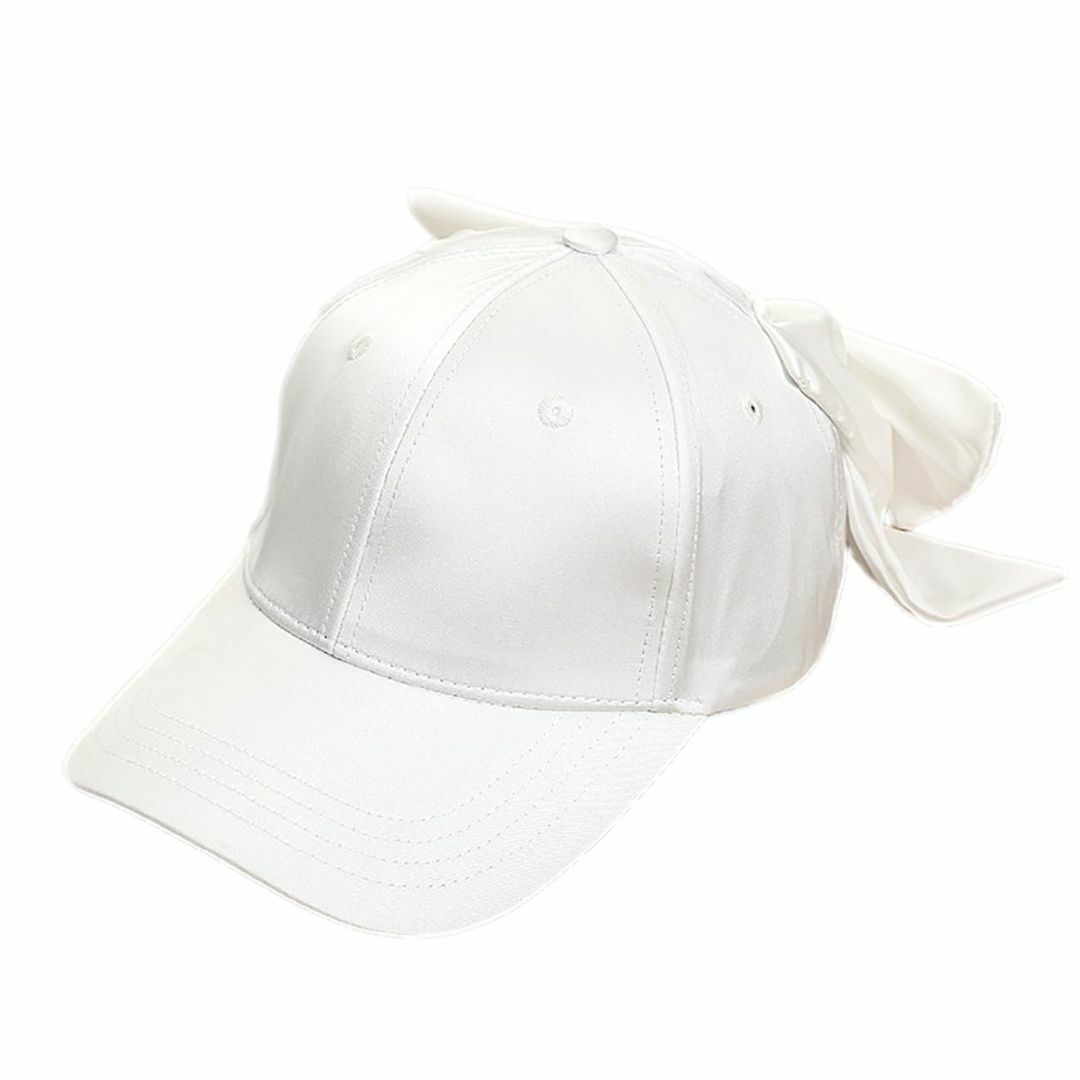 【色: ホワイト】[ハベリィ] キャップ バック リボン 帽子 野球 帽 無地  レディースのファッション小物(その他)の商品写真