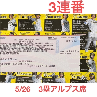 【5/26】阪神タイガースチケット　3塁アルプス席3枚
