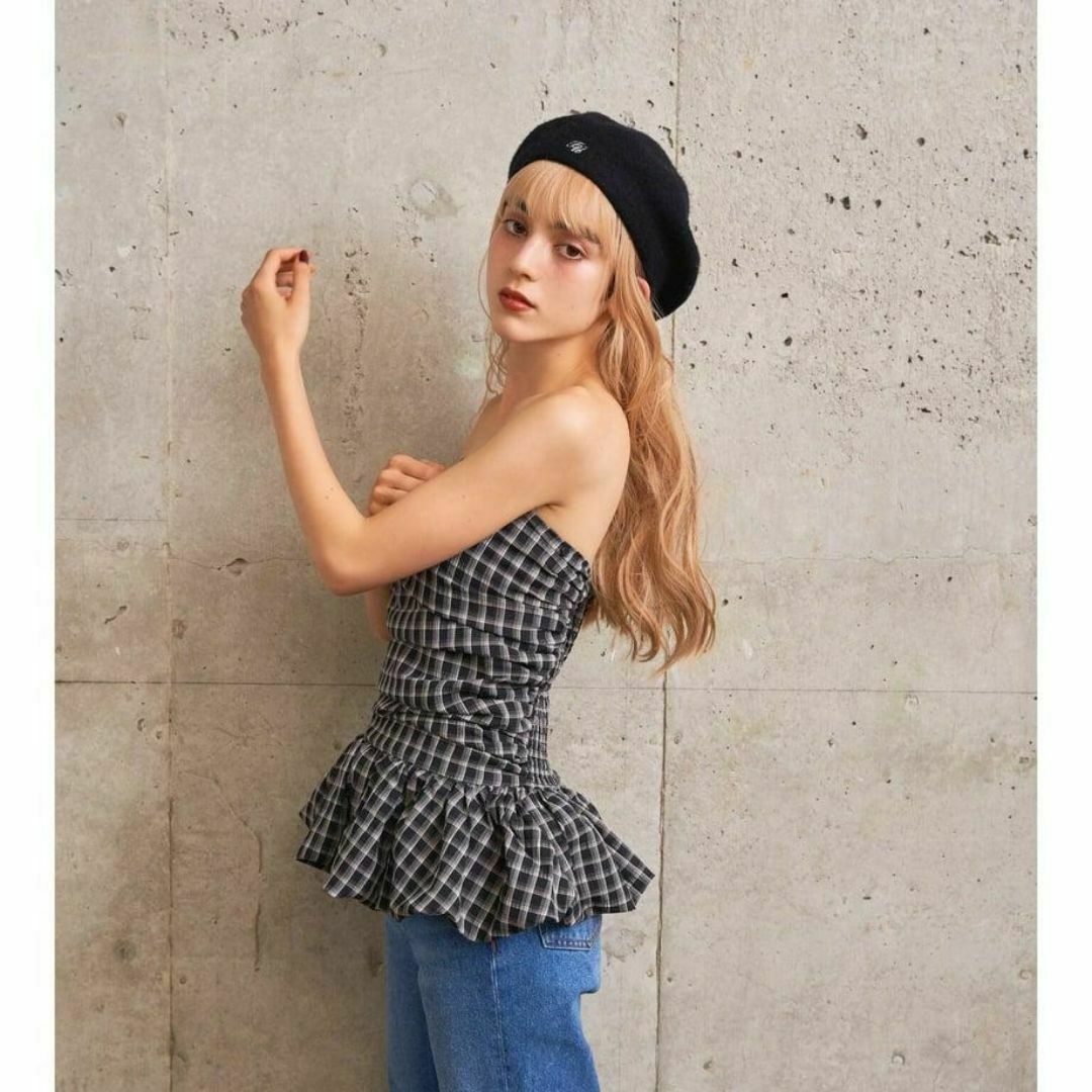 即完売品 新品 Balloon check off shoulder tops レディースのトップス(シャツ/ブラウス(長袖/七分))の商品写真