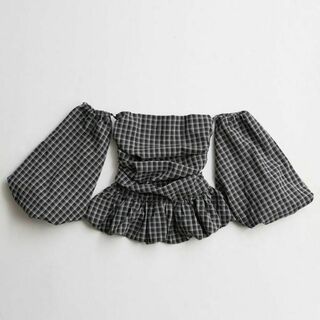 即完売品 新品 Balloon check off shoulder tops(シャツ/ブラウス(長袖/七分))