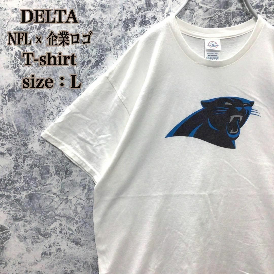 T43 US古着デルタNFLパンサーズ×アメリカ企業ロゴコラボ半袖Tシャツ激レア メンズのトップス(Tシャツ/カットソー(半袖/袖なし))の商品写真