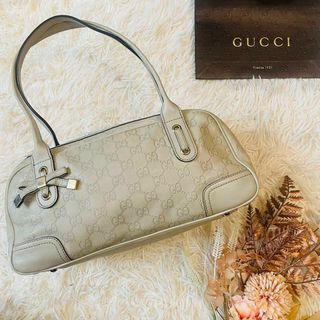 グッチ(Gucci)の美品＊GUCCI ハンドバッグ トート シェリー プリンシー gg 革 ホワイト(トートバッグ)