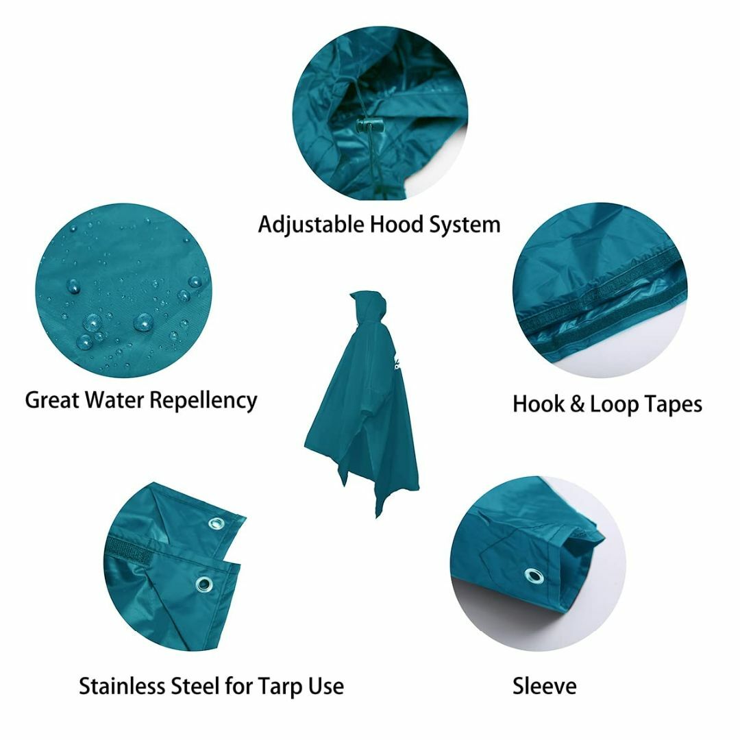 【色: ブルー】[longsinger] 防水軽量の再利用可能なレインポンチョ、 メンズのファッション小物(その他)の商品写真