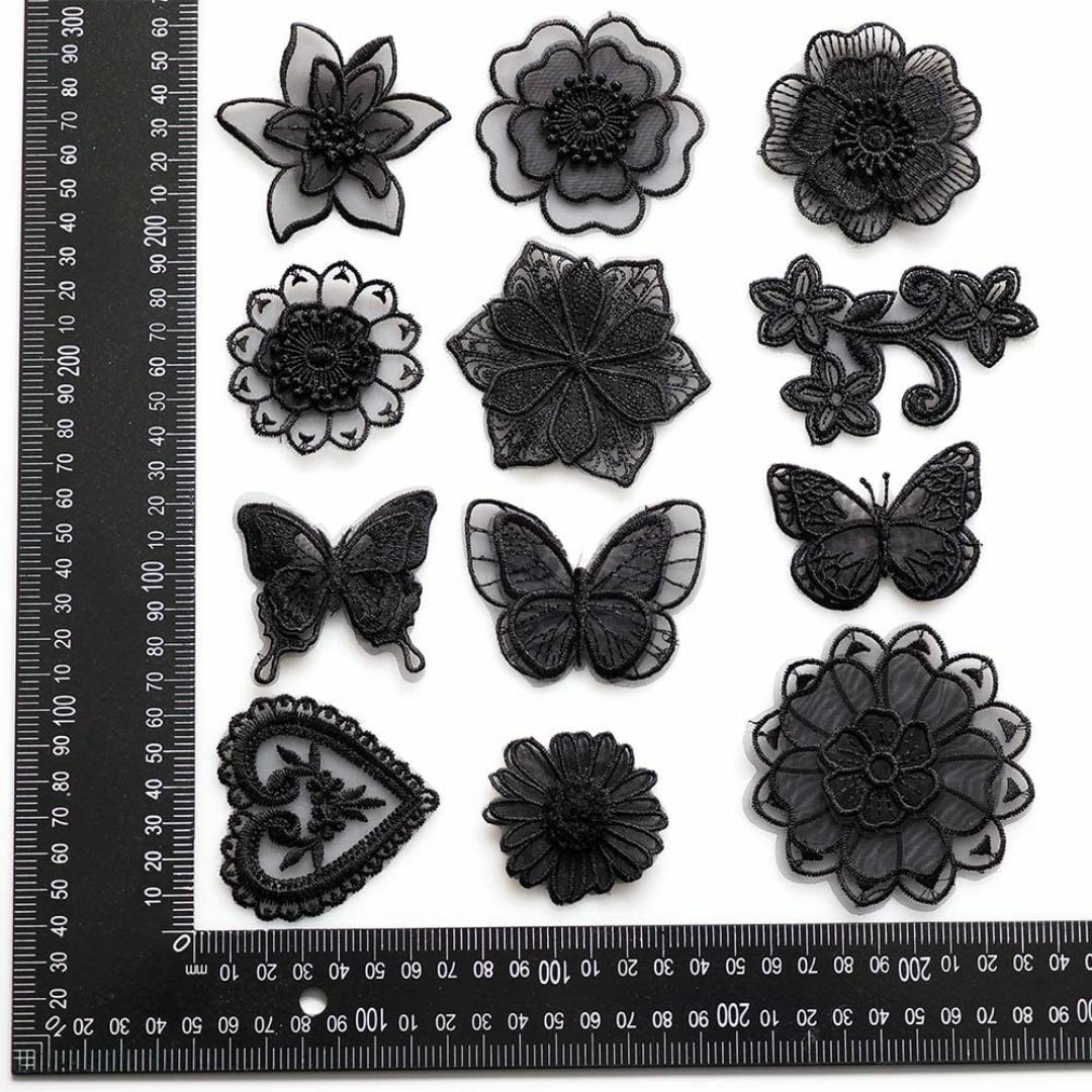 【色: （ブラック 12個セット③）】sempiterno 人気レース生地 刺繍 ハンドメイドの素材/材料(その他)の商品写真