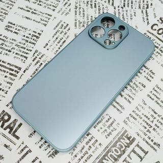 iPhone 14ProMax ガラス背面シリコンケース (25)スカイブルー(iPhoneケース)