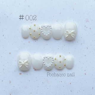 【№002】ネイルチップ ハンドメイド シンプル ホワイト かわいい