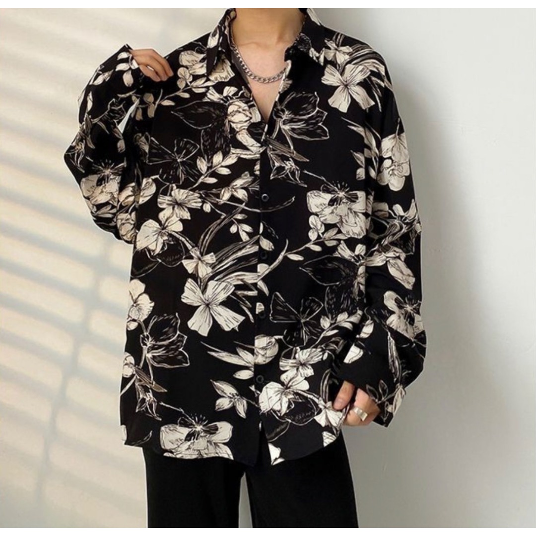 長袖シャツ black XLサイズ カジュアル 男性 メンズのトップス(シャツ)の商品写真