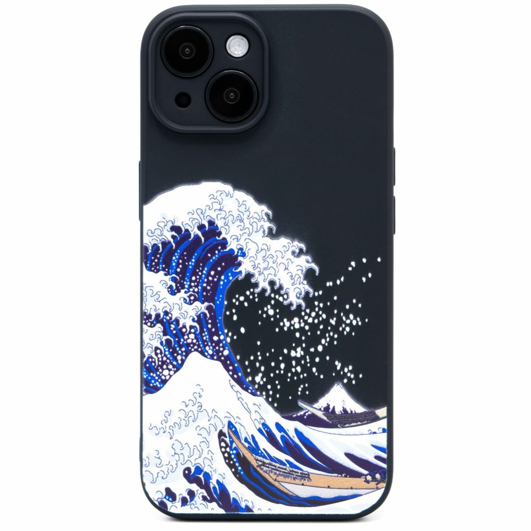 【色: ブラック】ZUKOU 和風 北斎 立体 3D 浮世絵 iPhone15  スマホ/家電/カメラのスマホアクセサリー(その他)の商品写真