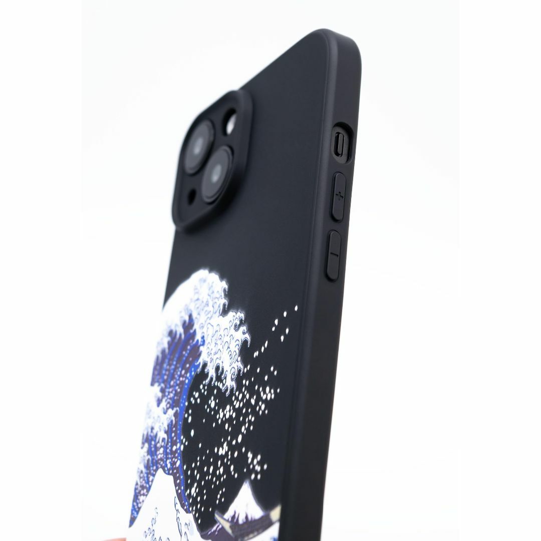 【色: ブラック】ZUKOU 和風 北斎 立体 3D 浮世絵 iPhone15  スマホ/家電/カメラのスマホアクセサリー(その他)の商品写真