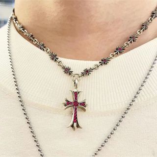 クロムハーツ(Chrome Hearts)の【高品質&silver925】 ピンクサファイア　クロスネックレス　新品未使用(ネックレス)