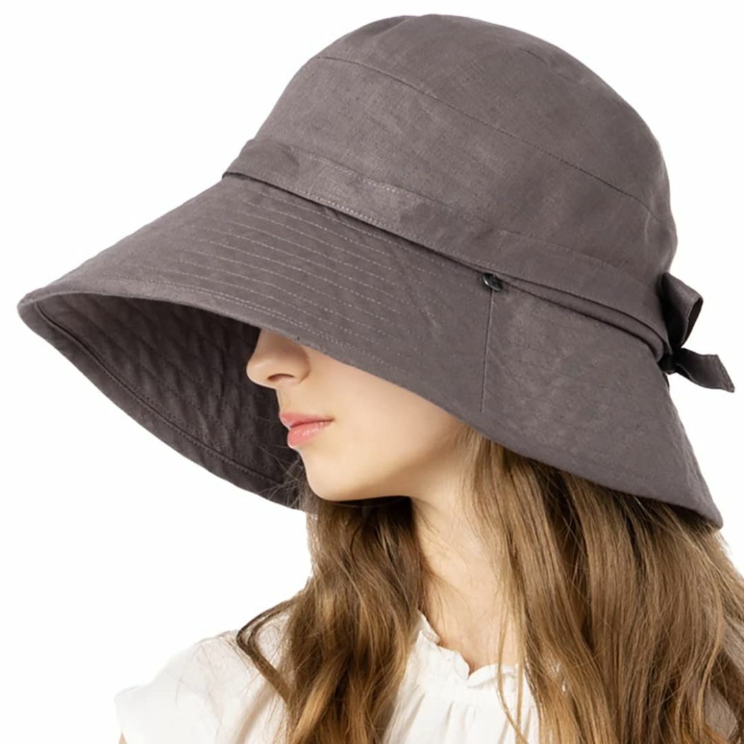 [ルーアンドシー] 帽子 レディース 大きいサイズ つば広 後ろりぼんUVハット レディースのファッション小物(その他)の商品写真