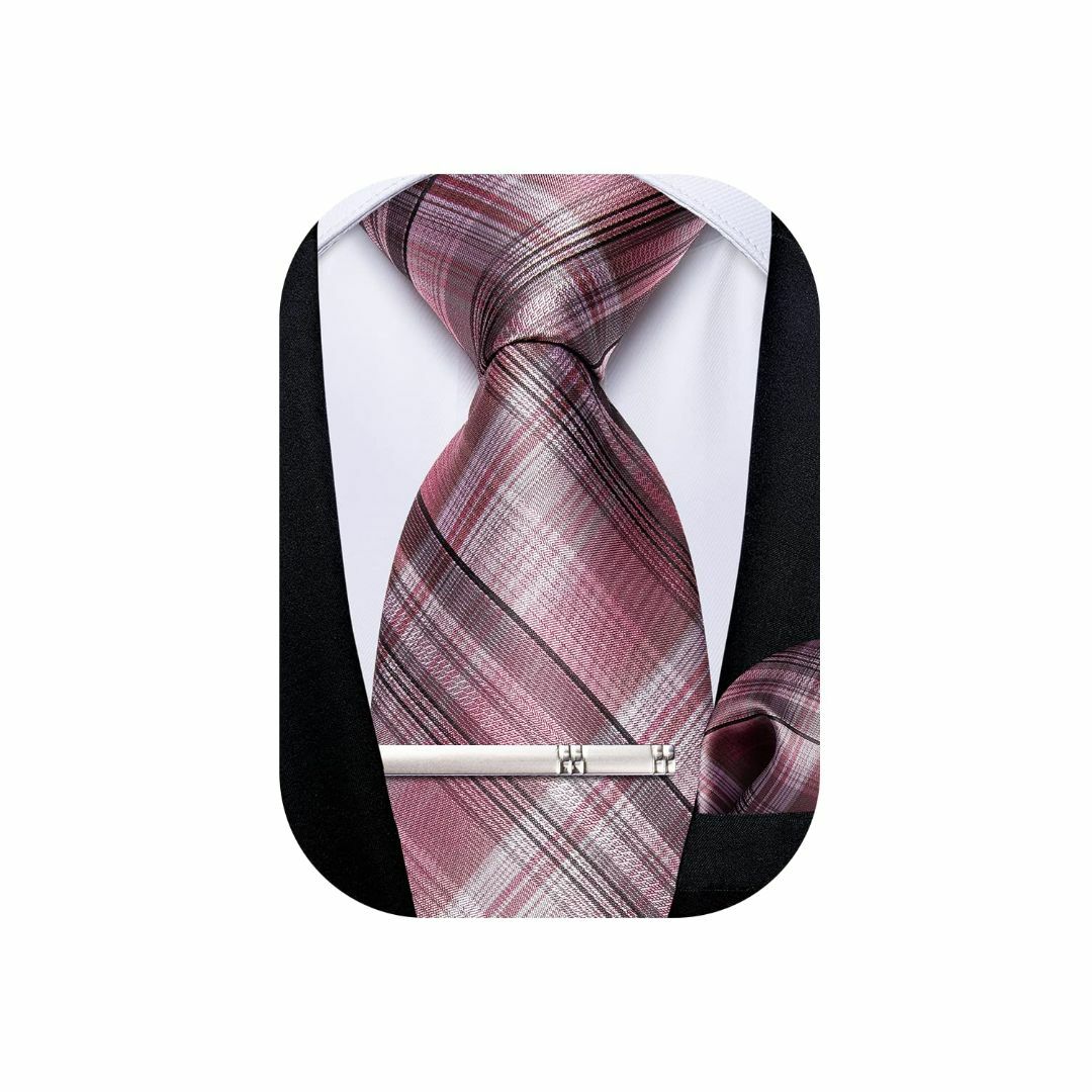【色: ピンクチェック柄】[DiBanGu] ネクタイ ストライプ ハンカチ タ メンズのファッション小物(その他)の商品写真