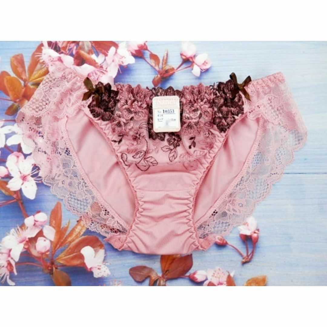 101★C75 M★ブラショーツセット 2色のローズ刺繍 ピンク レディースの下着/アンダーウェア(ブラ&ショーツセット)の商品写真