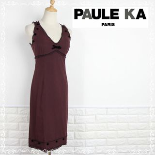 PAULE KA - ポールカ　ノースリーブ　ワンピース　ひざ丈　36　S　レース　リボン