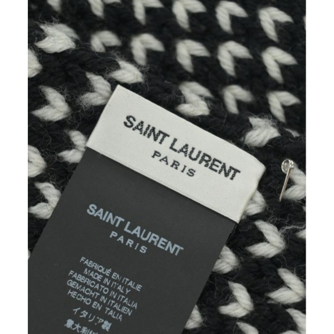 SAINT LAURENT PARIS マフラー - 黒x白(総柄) 【古着】【中古】