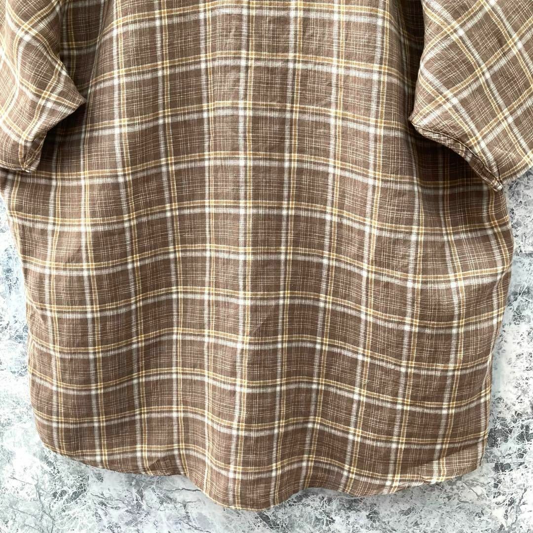 VINTAGE(ヴィンテージ)のIT37 US古着タッソエルバミリタリー刺繍ワッペンチェック柄半袖リネンシャツ メンズのトップス(Tシャツ/カットソー(半袖/袖なし))の商品写真