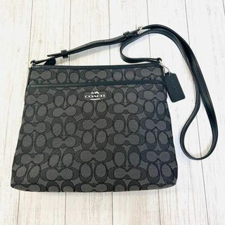 コーチ(COACH)の【美品】コーチ　ショルダーバッグ　シグネチャー　キャンバス　黒　グレー　斜めがけ(ショルダーバッグ)