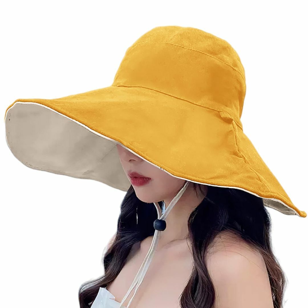 【色: イエロー】[CANFEEL] 帽子 UVカット レディース 日よけ帽子  レディースのファッション小物(その他)の商品写真