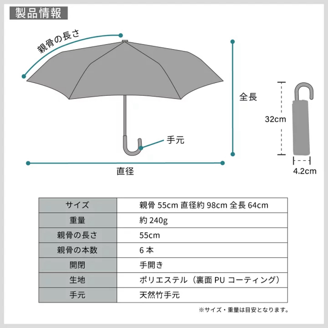 日傘 折り畳み バンブー 竹 一級遮光/撥水加工 グレー 新品 レディースのファッション小物(傘)の商品写真