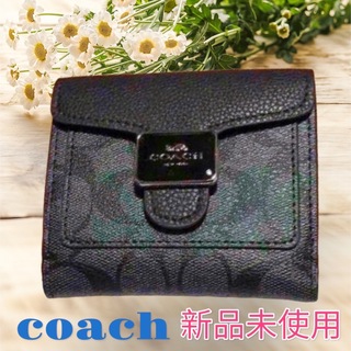 COACH - 【新品・未使用】　coach 折財布　ブラック　 ミディアム　ペッパー