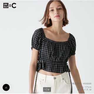 ユニクロ(UNIQLO)のUNIQLO C ギャザークロップドチェックブラウス XL(シャツ/ブラウス(半袖/袖なし))