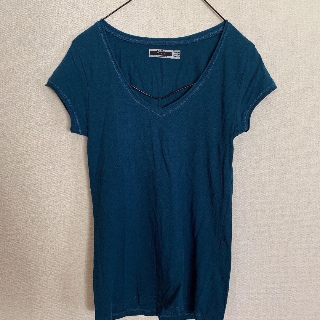 ZARA(ザラ)のTシャツ カットソー　ZARA ブルーグリーン　ストレッチ レディースのトップス(Tシャツ(半袖/袖なし))の商品写真